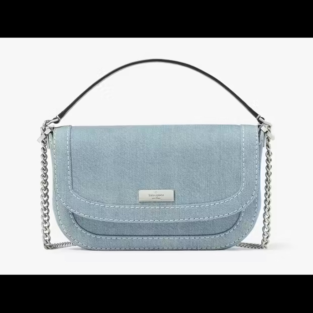 Kate Spade DENIM handbag with silver chain strap for Shoulder or Crossbody